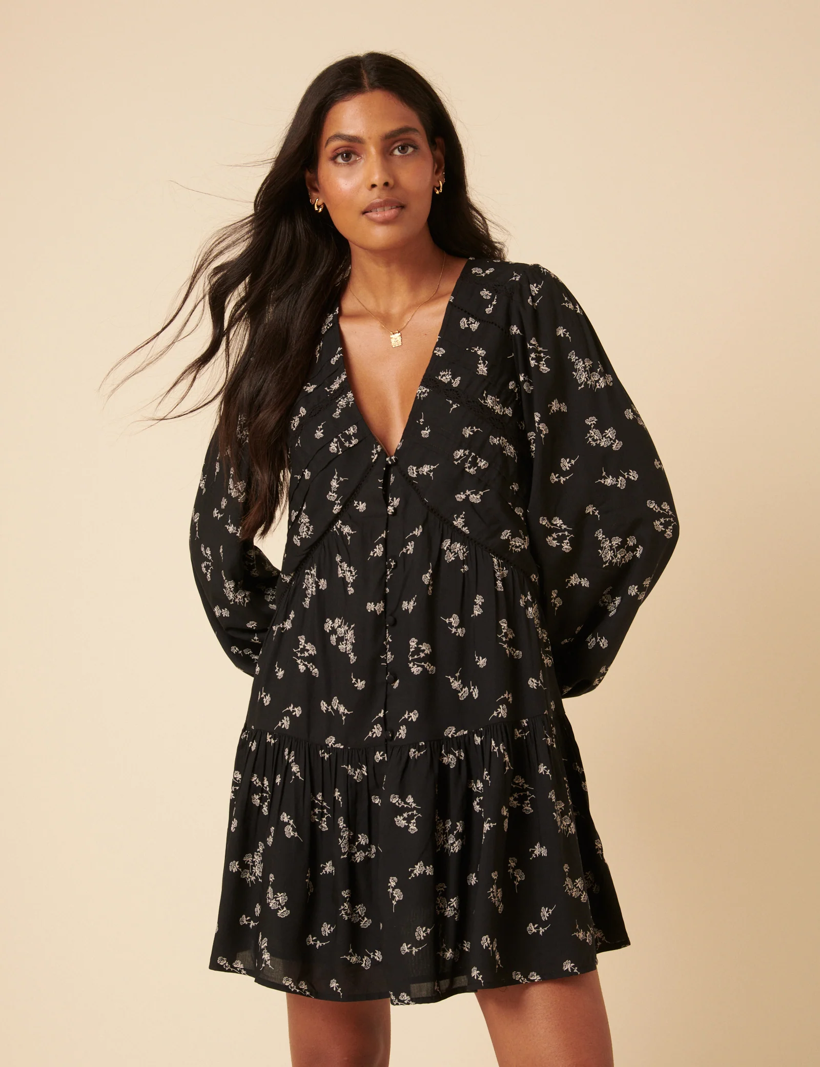 Black Printed Long Sleeve Marley Mini Dress - Image 2