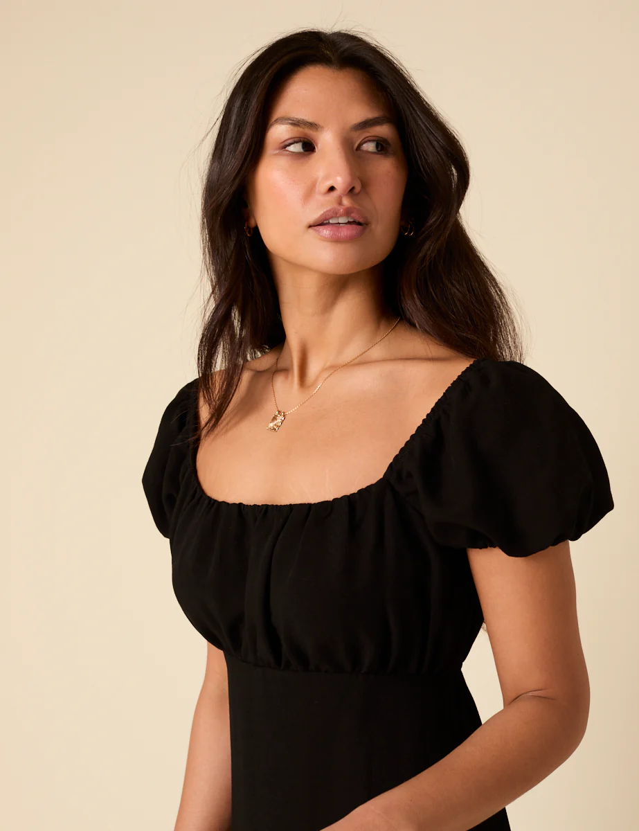 Black Puff Sleeve Raven Midi Dress - Image 4