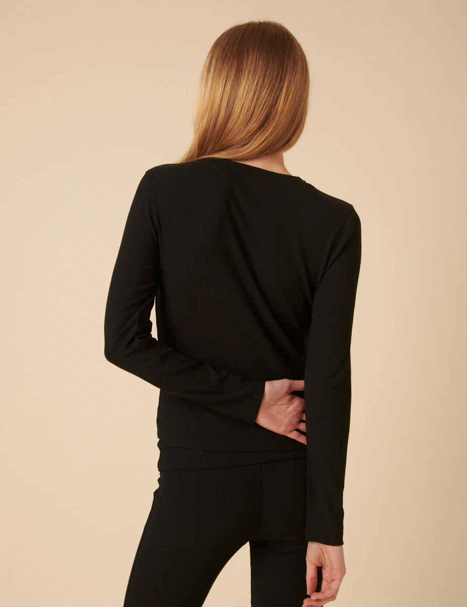 Black Ribbed Long Sleeve T-Shirt - Image 4