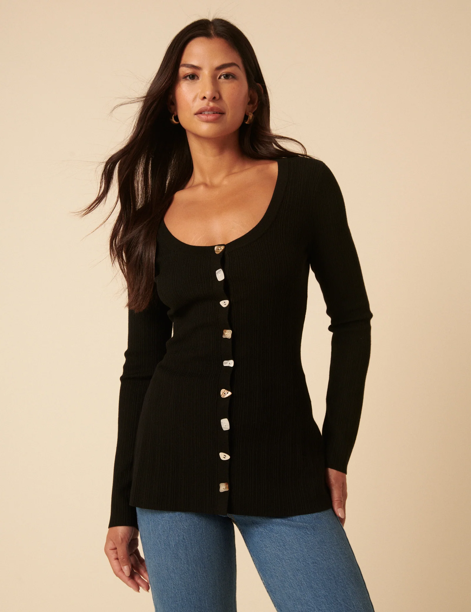 Black Ribbed Longline Cardigan - Image 2