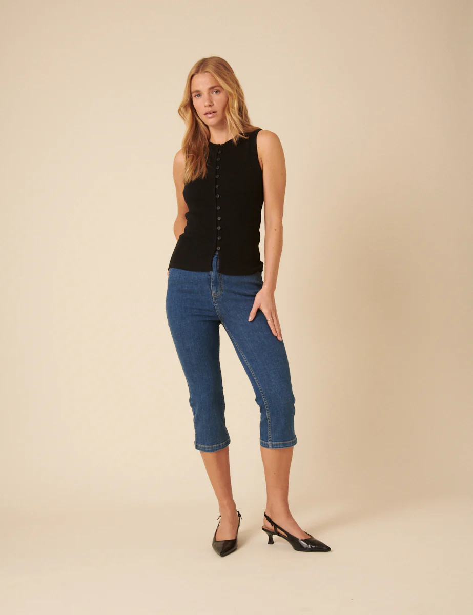 Black Ribbed Waistcoat Top - Image 2
