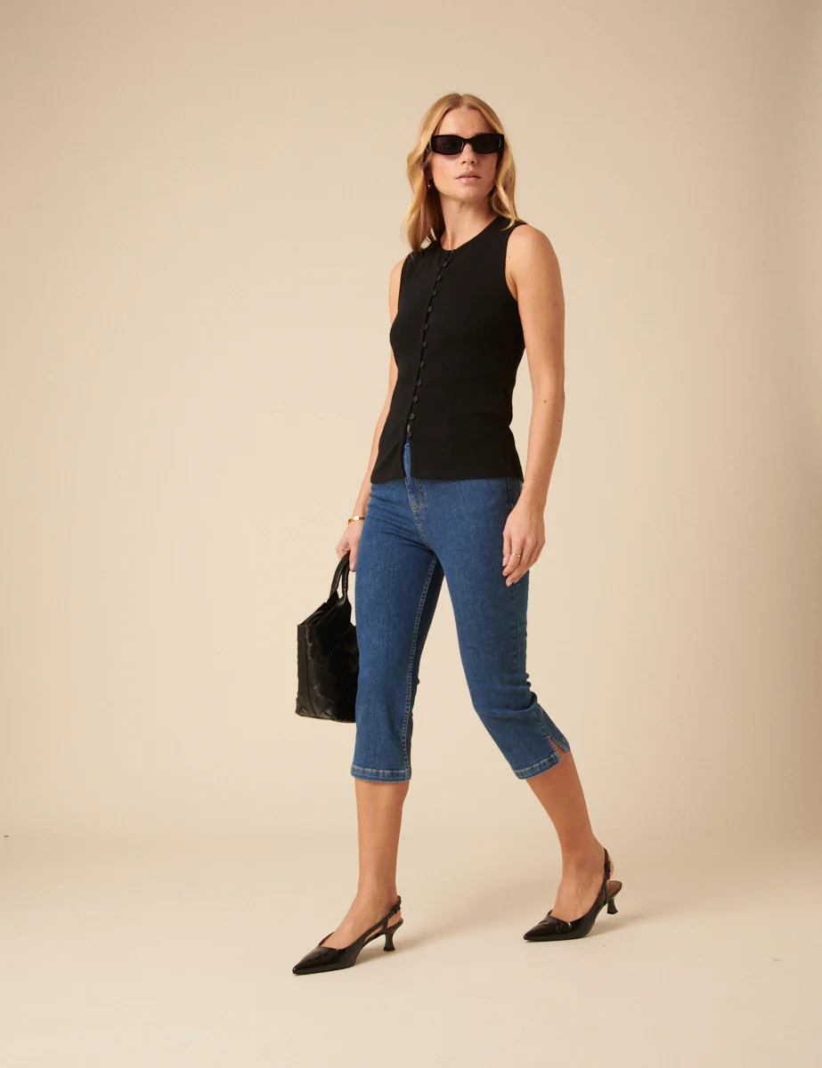 Black Ribbed Waistcoat Top - Image 3