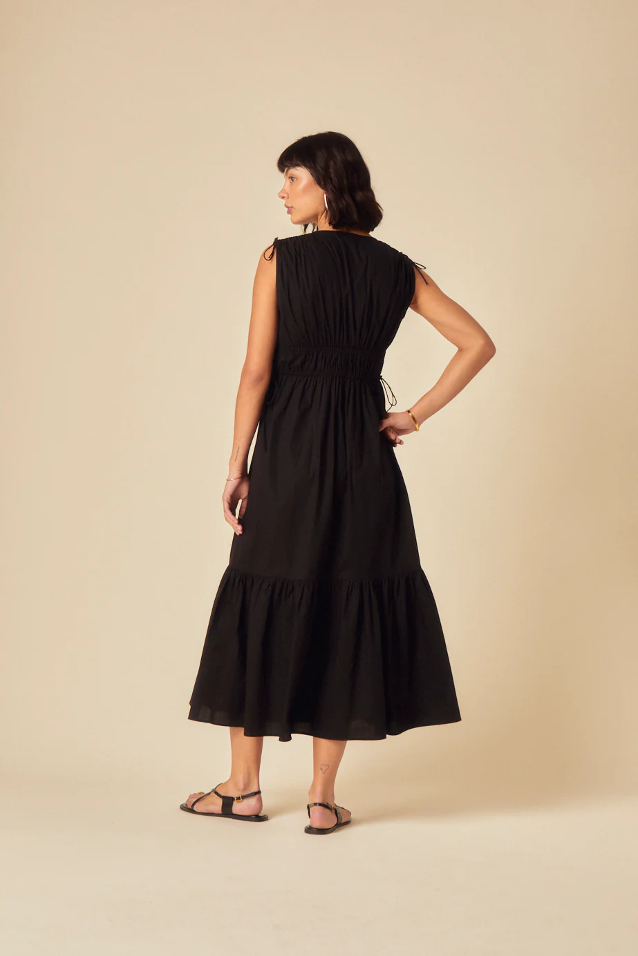 Black Ruched Tiered Ianthe Midi Dress - Image 4