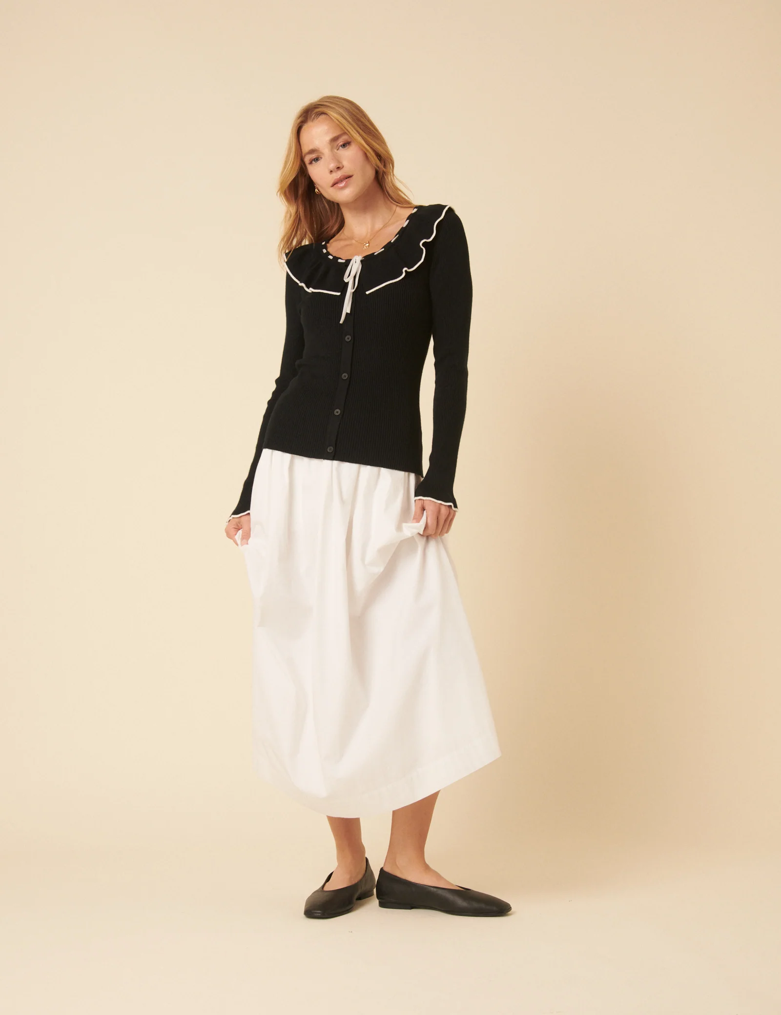 Black Ruffle Collar Ruffle Collar Knitted Top - Image 5