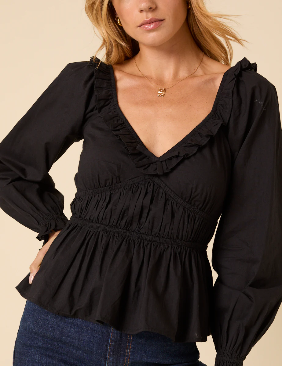 Black Ruffle Long Sleeve Top - Image 2