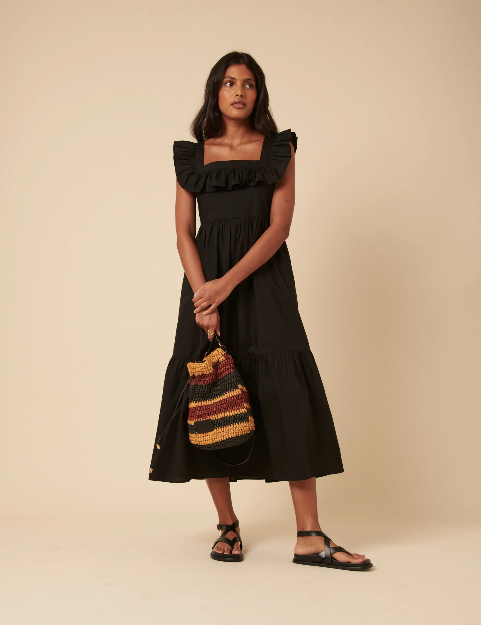 Black Ruffle Tiered Cassidy Midi Dress - Image 4