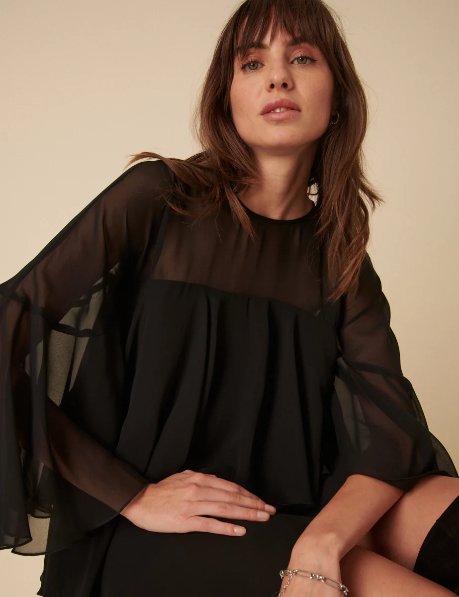 Black Ruffled Ret Mini Dress - Image 3