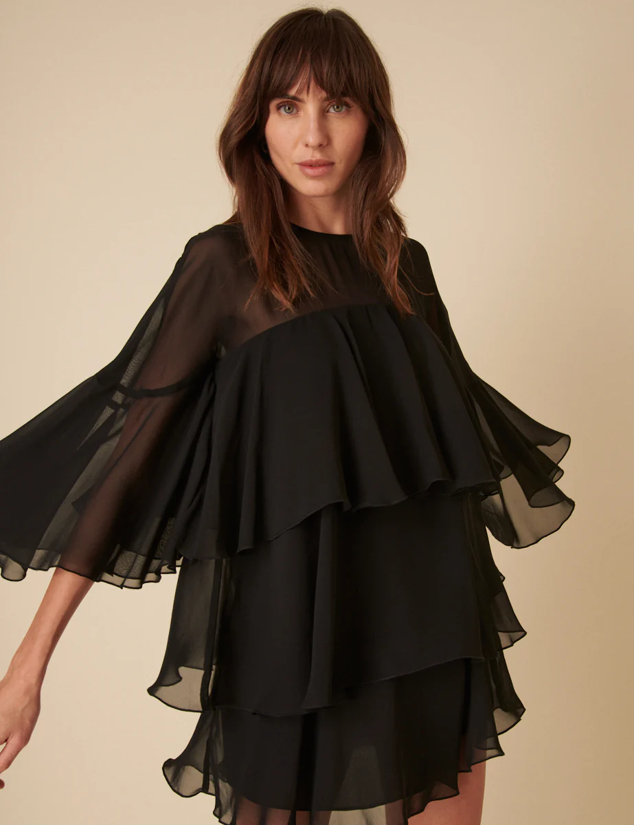 Black Ruffled Ret Mini Dress - Image 5