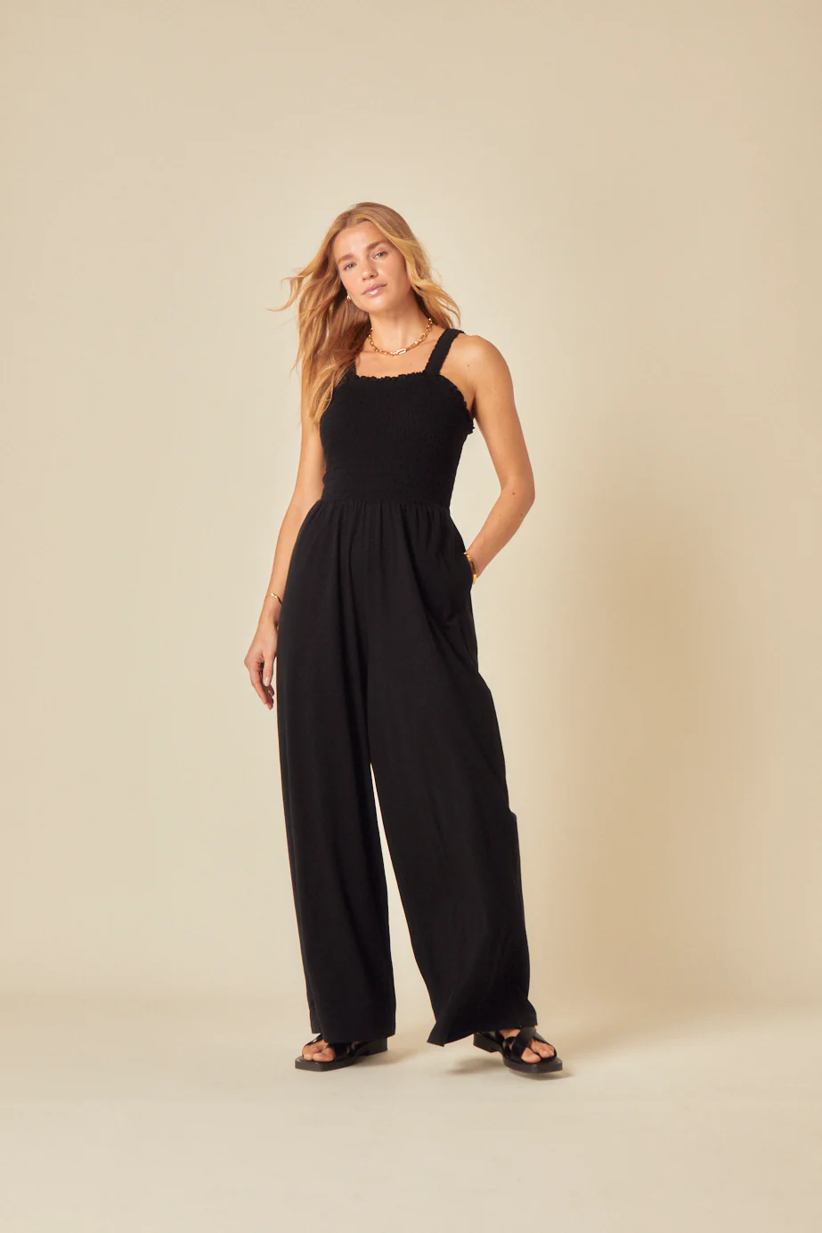 Black Shirred Jumpsuit - Image 4