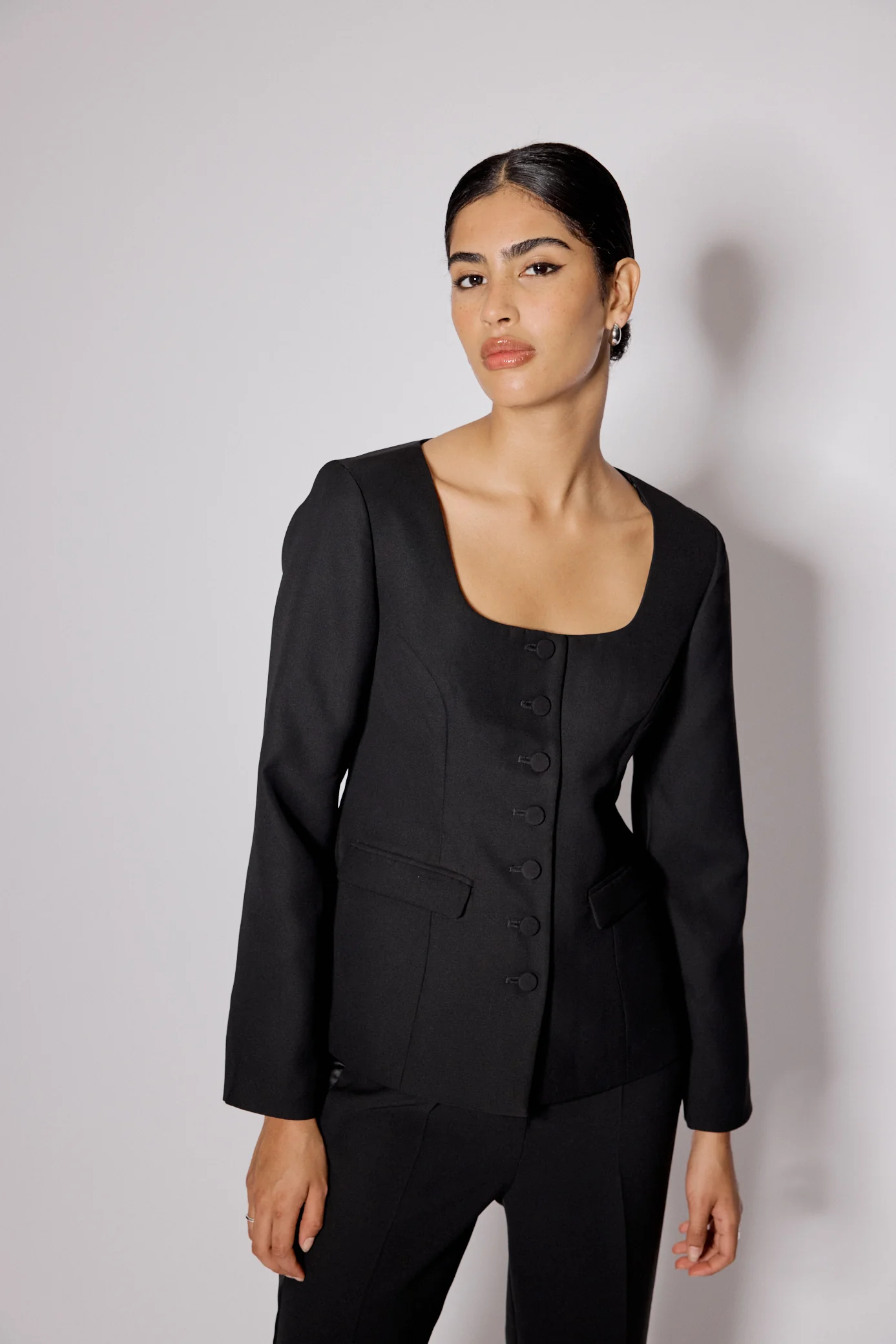 Black Square Neck Tailored Top - Image 2