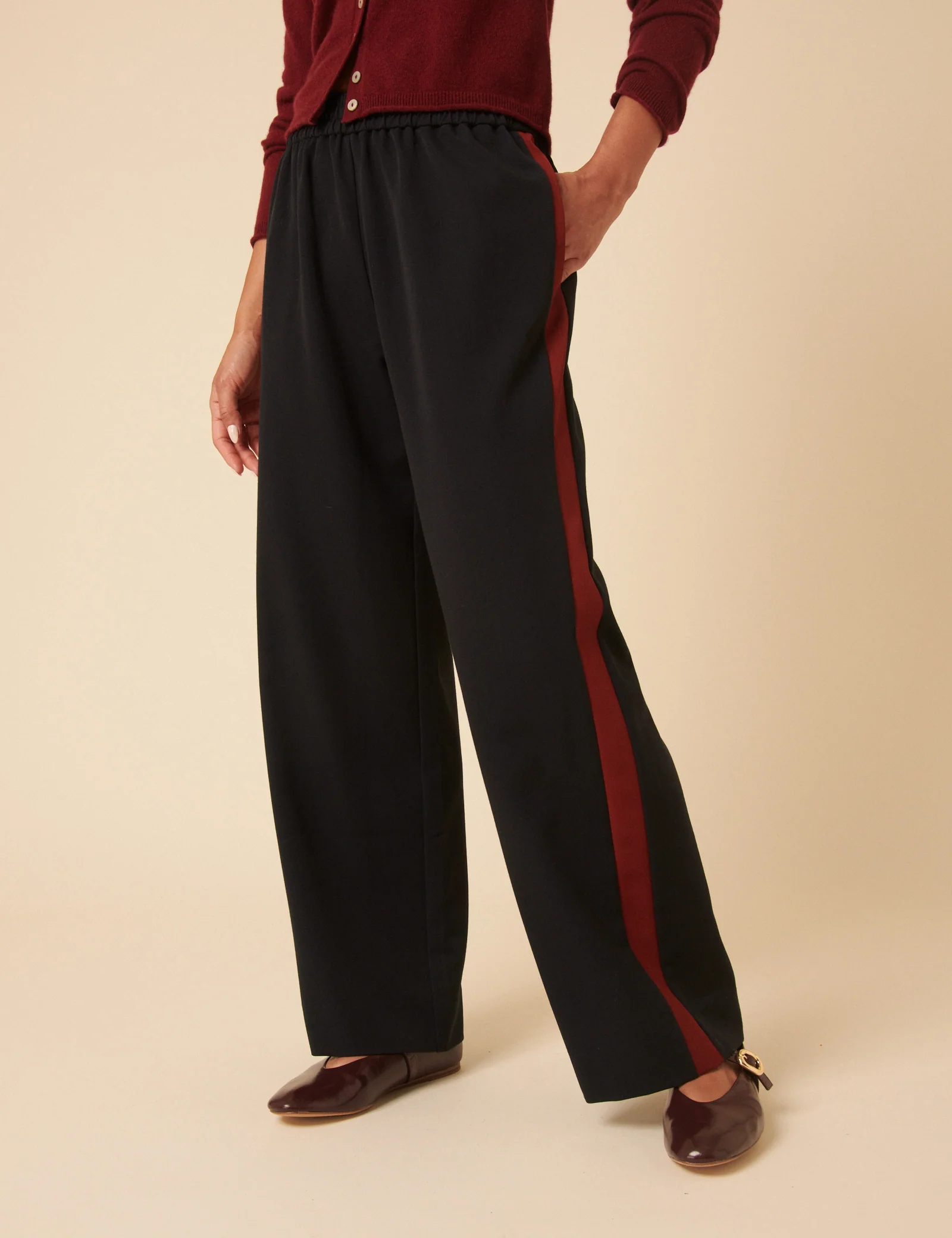 Navy Side Striped Relaxed Trousers - Image 2