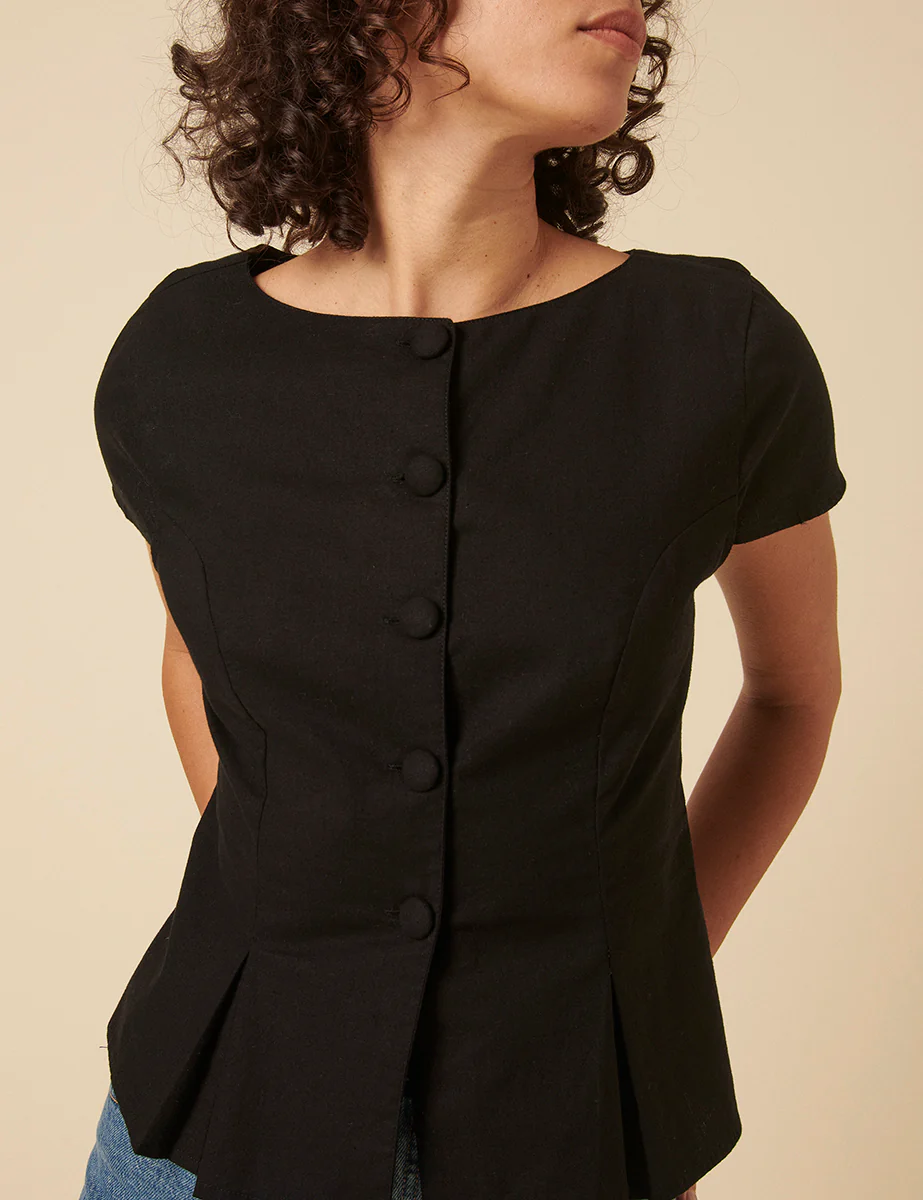 Black Tailored Pleated Blouse - Image 3