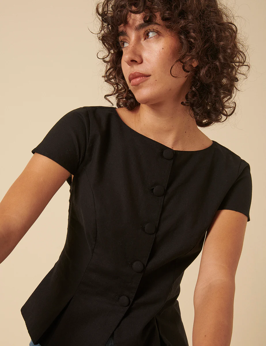 Black Tailored Pleated Blouse - Image 4