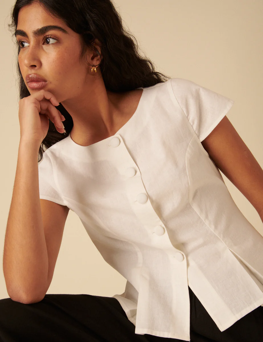 White Tailored Pleated Blouse - Image 3