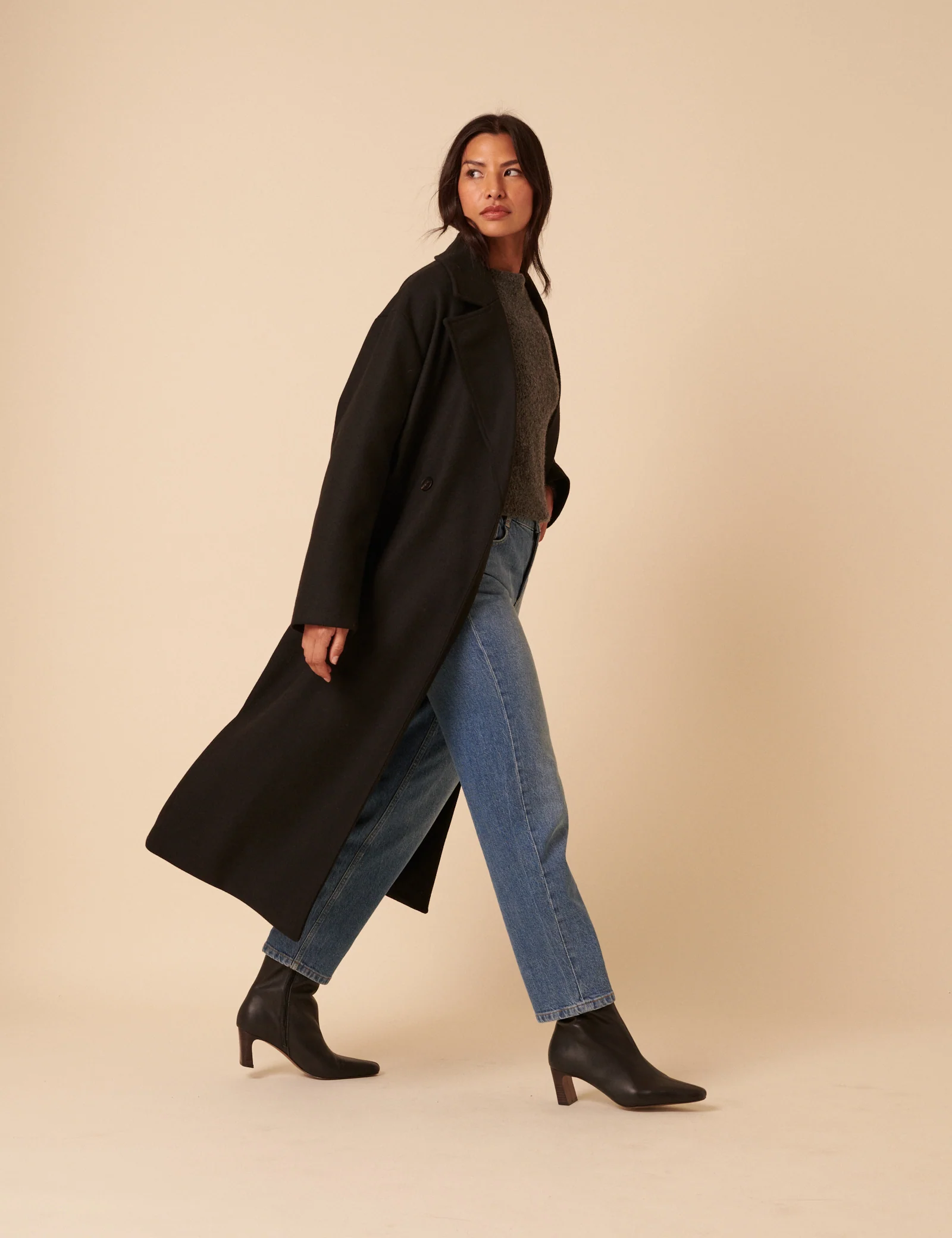Black Tie Belt Wrap Coat - Image 4