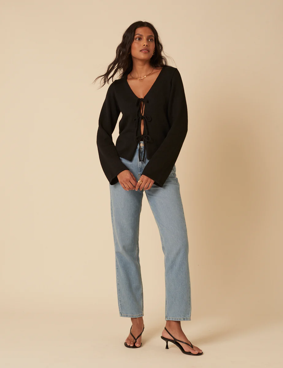 Black Tie Front Knitted Cardigan - Image 3