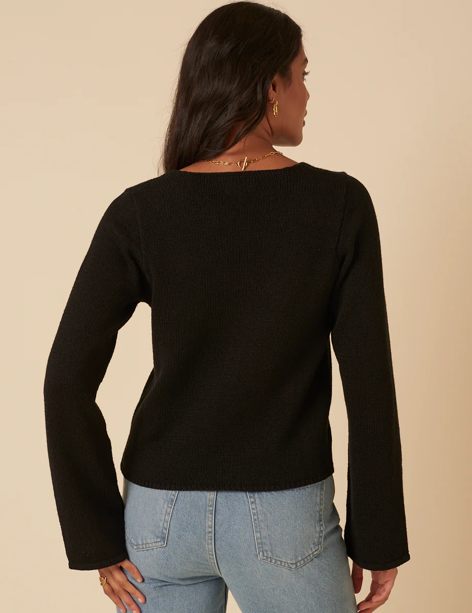 Black Tie Front Knitted Cardigan - Image 5