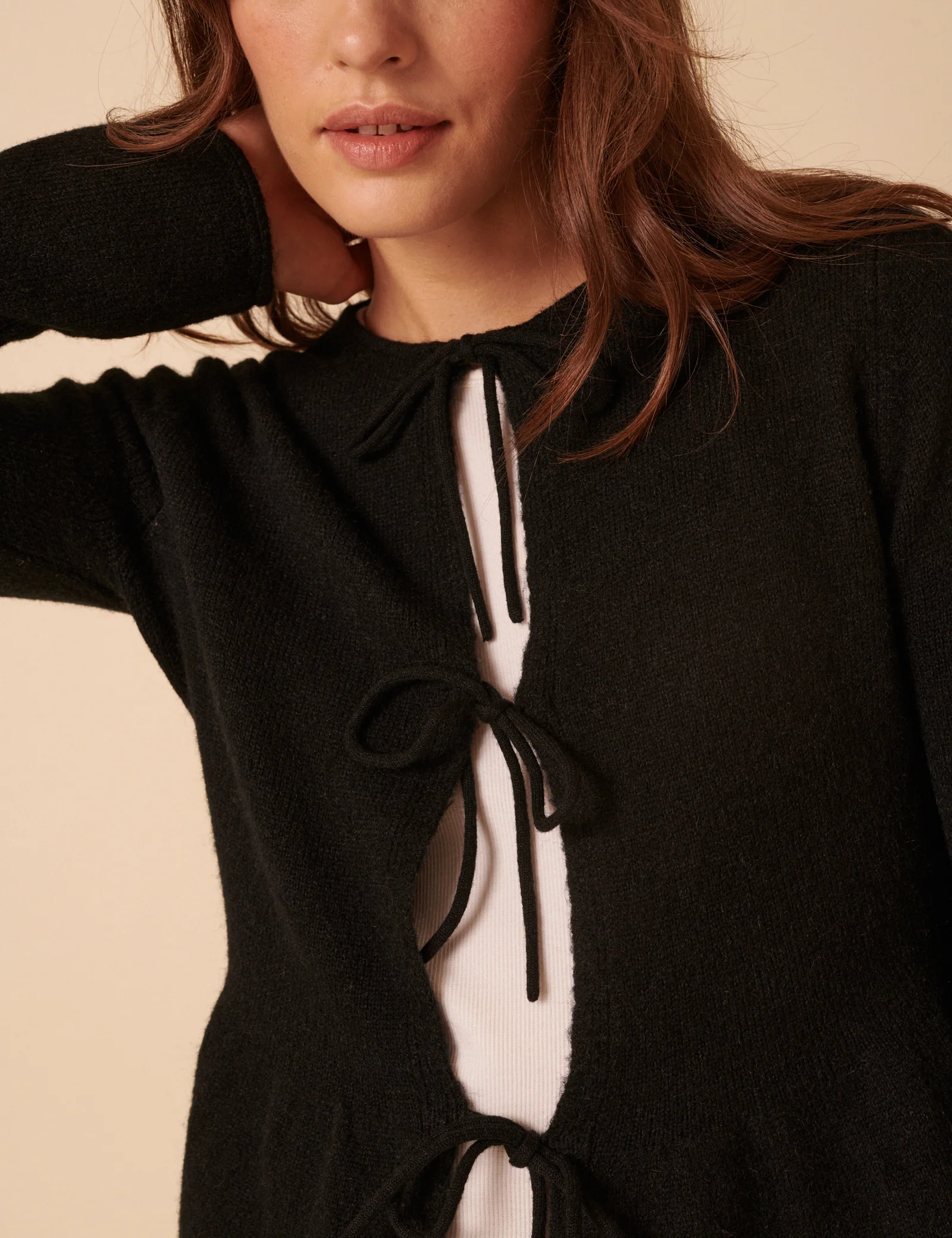 Black Tie Front Peplum Cardigan - Image 3