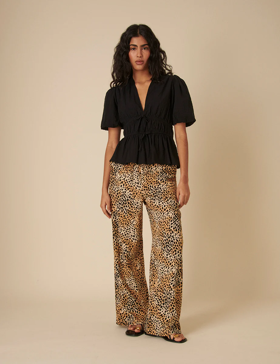 Black Tie Front Puff Sleeve Top - Image 3