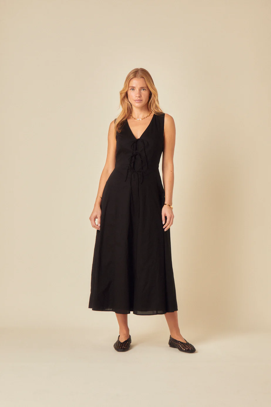 Black Tie Front Terra Midi Dress - Image 4