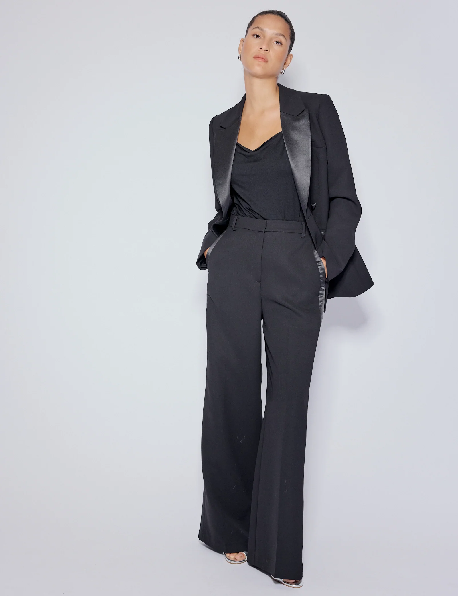 Black Tuxedo Wide Leg Suit Trousers - Image 3