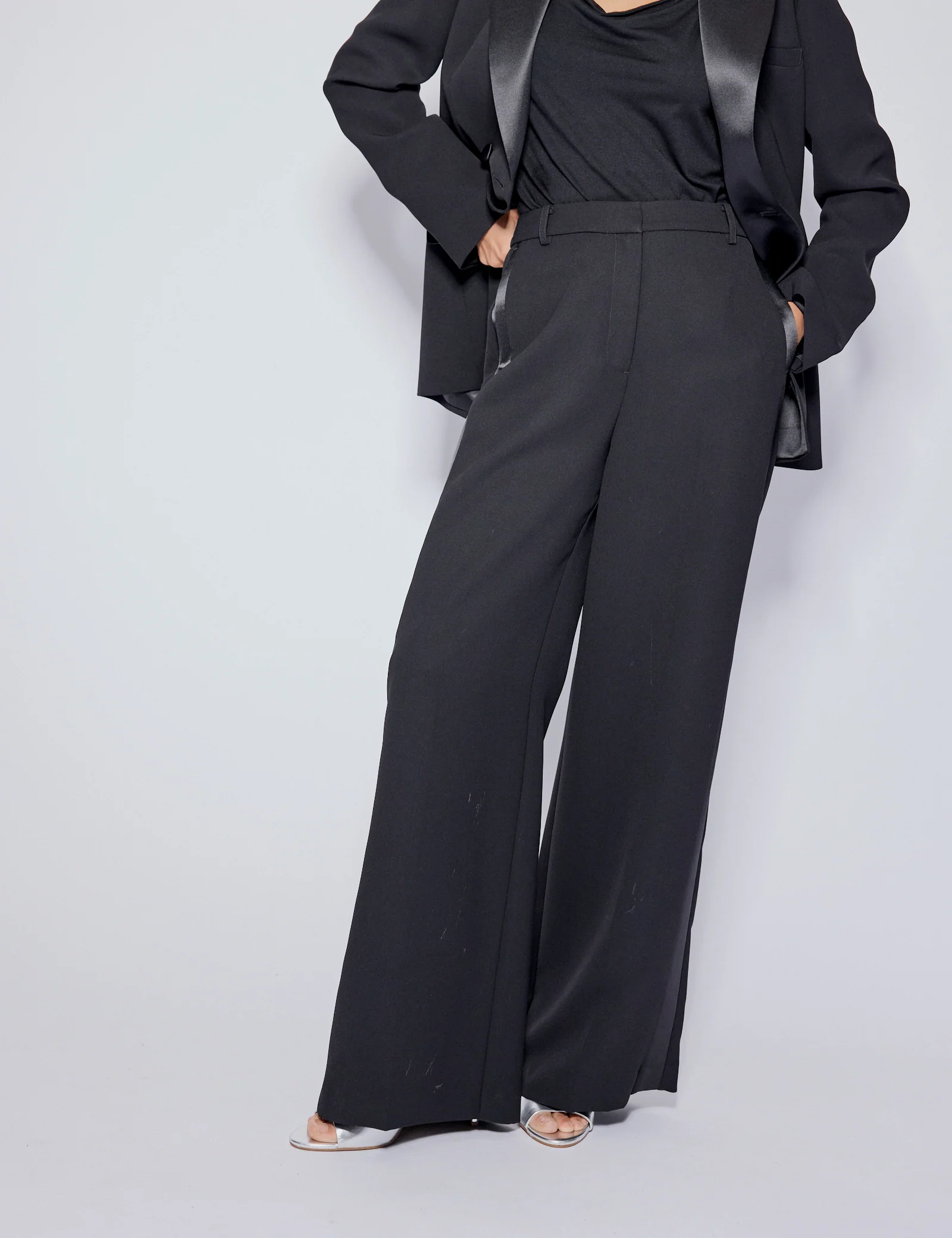 Black Tuxedo Wide Leg Suit Trousers - Image 4