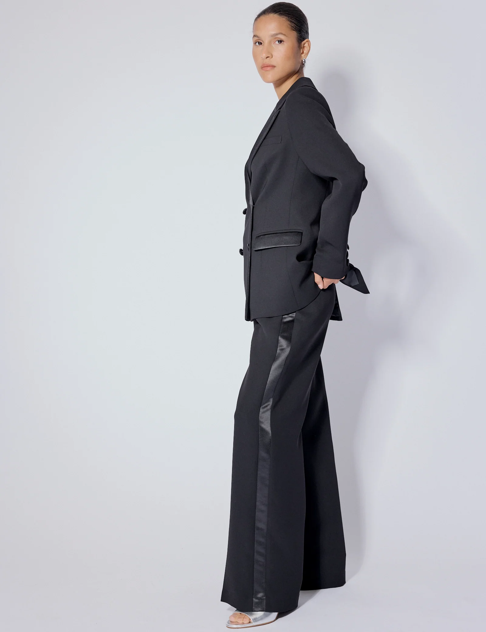 Black Tuxedo Wide Leg Suit Trousers - Image 5
