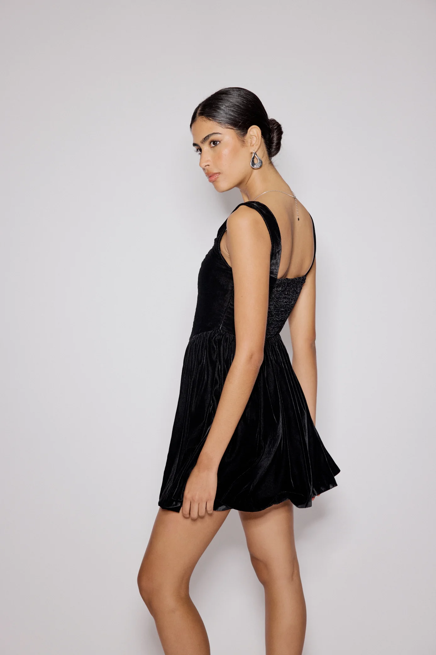 Black Velvet Drop Waist Leo Mini Dress - Image 5