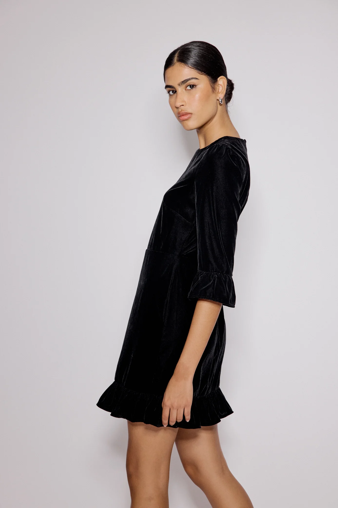 Black Velvet Fleur Mini Dress - Image 5