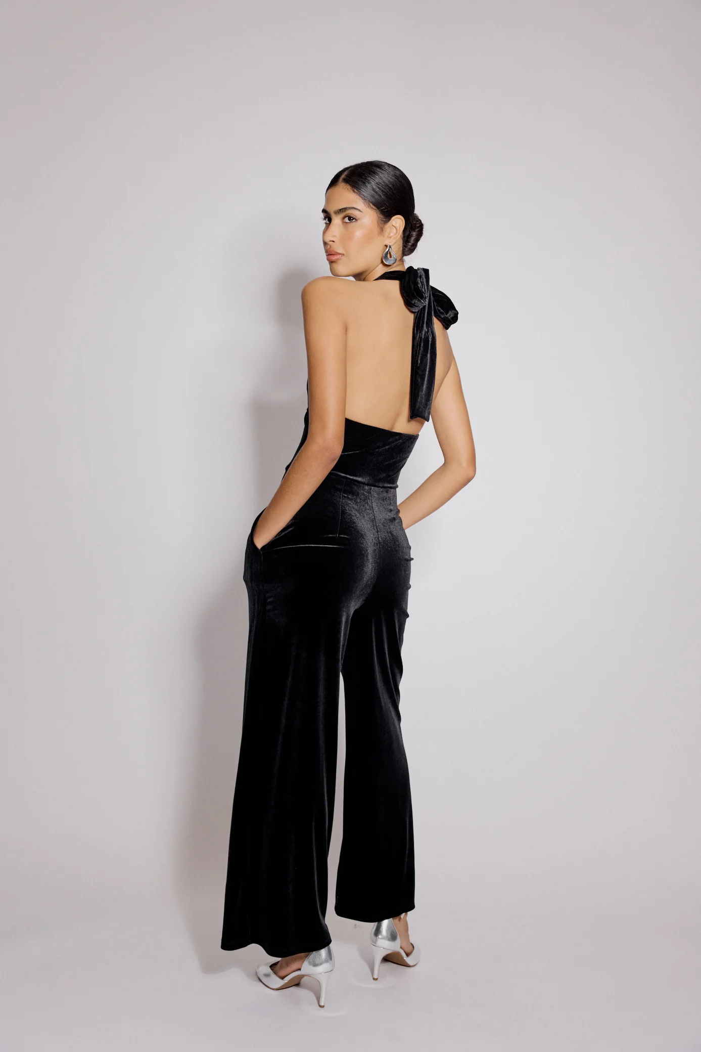 Black Velvet Halter Neck Jumpsuit - Image 2
