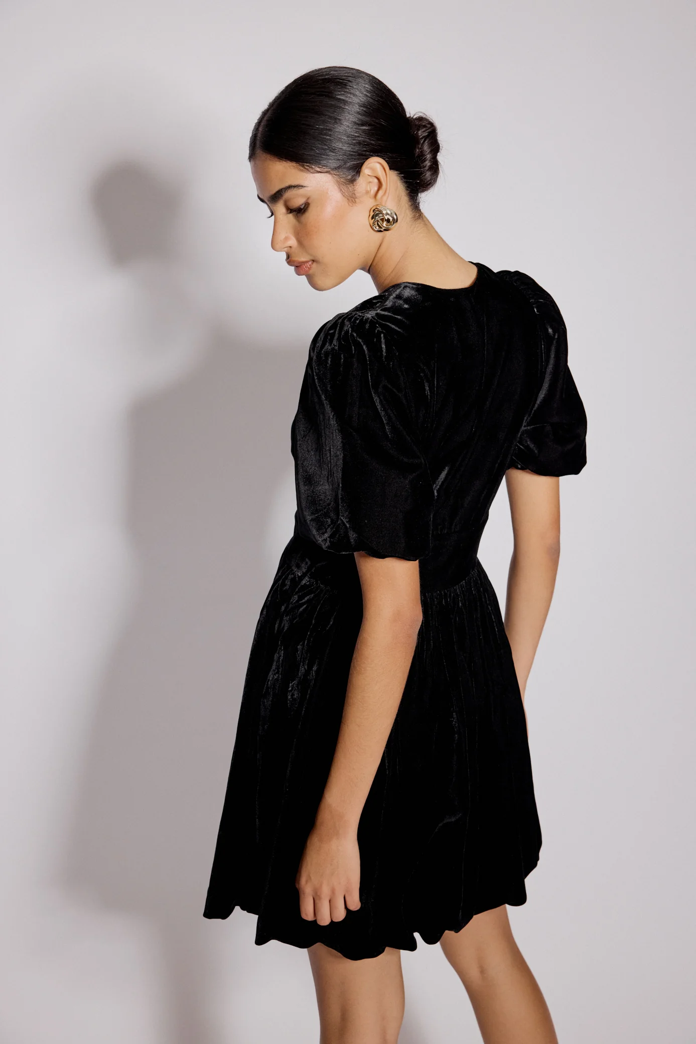 Black Velvet Puff Sleeve Starlight Mini Dress - Image 5