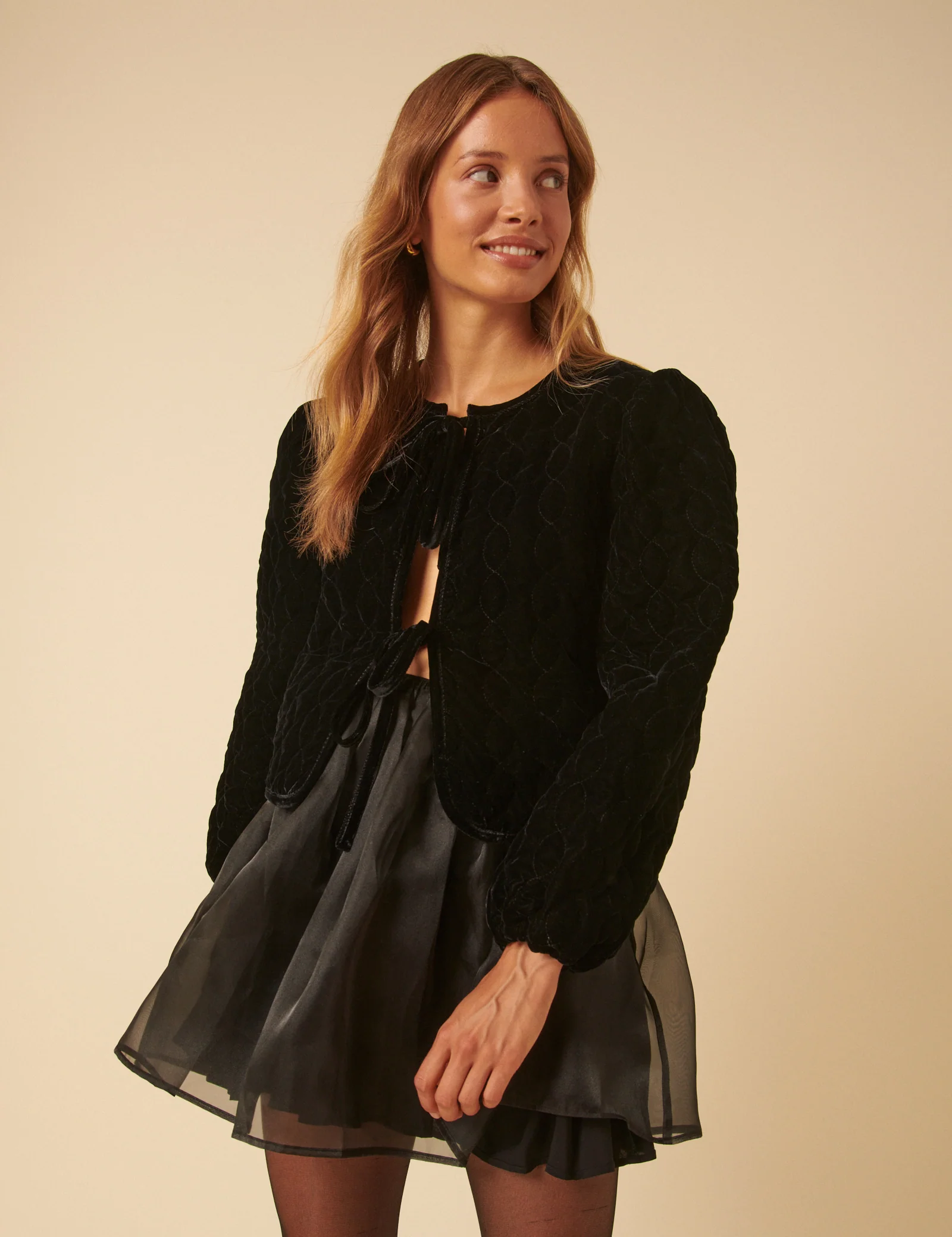 Black Velvet Quilted Jacket - Image 4