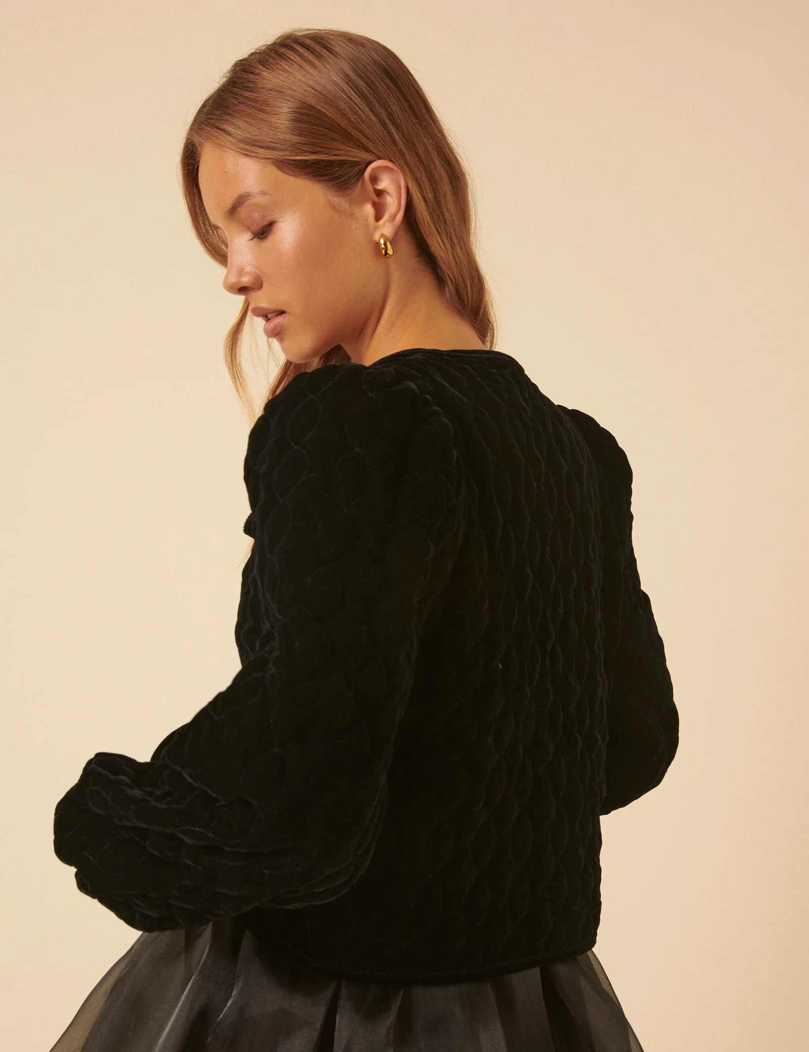 Black Velvet Quilted Jacket - Image 5