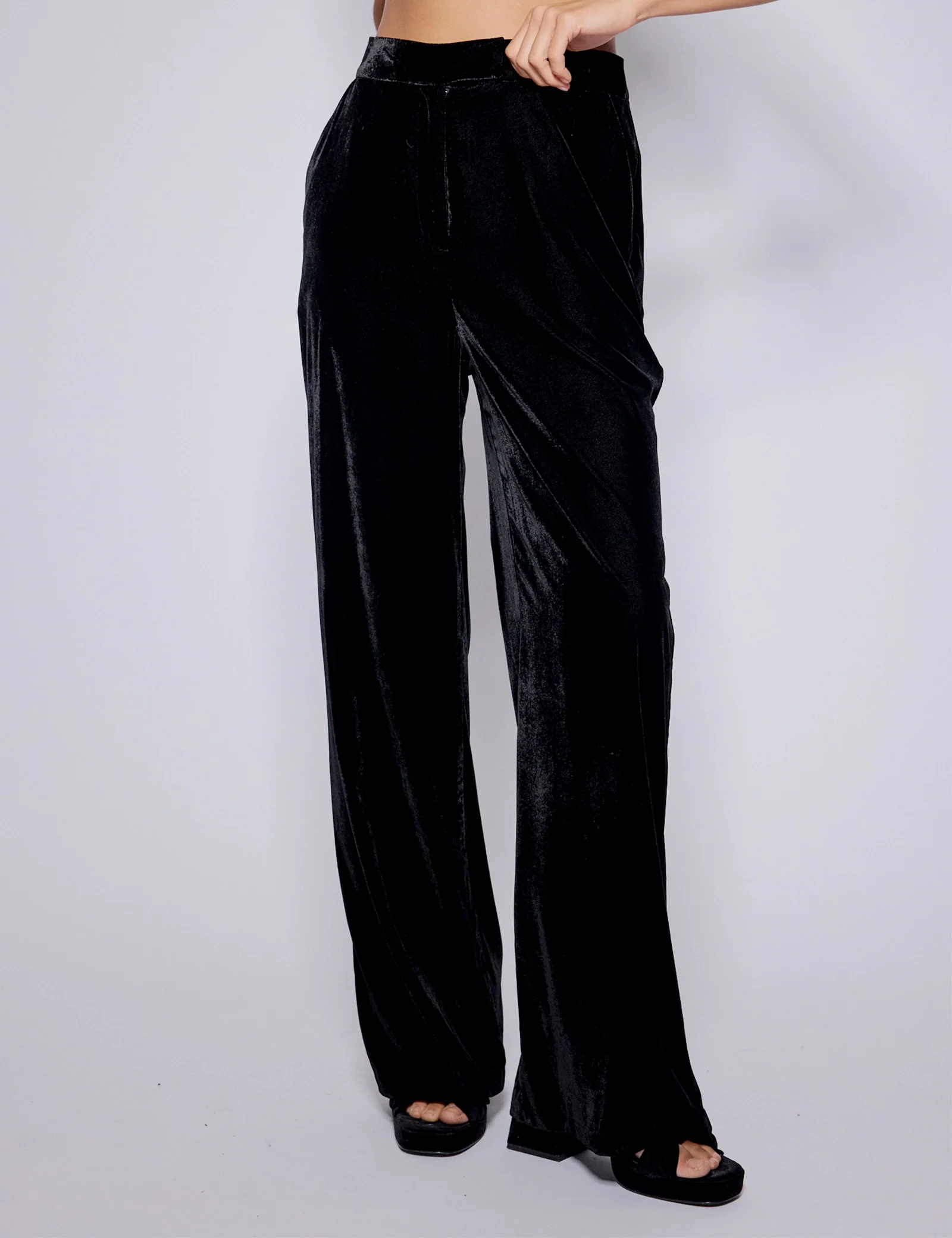 Black Velvet Straight Leg Trousers - Image 2