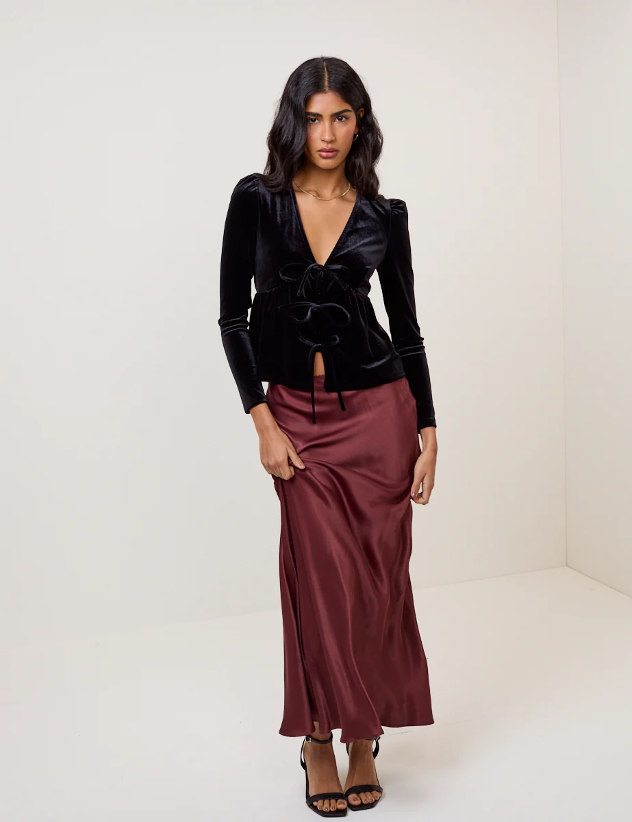 Black Velvet Tie Front Top - Image 3