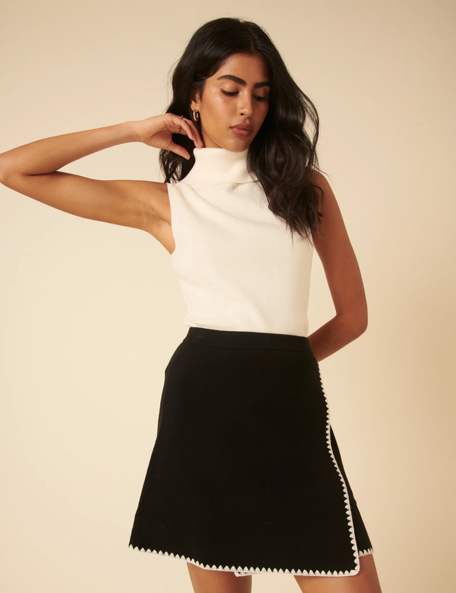 Black Whipstitch Knitted Mini Wrap Skirt - Image 3