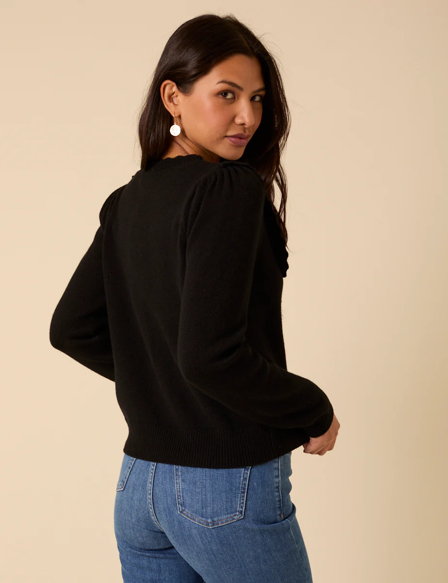 Black Wool Blend Pointelle Knitted Cardigan - Image 5