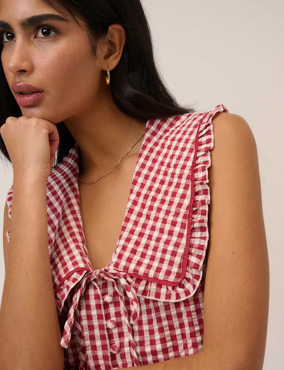 Red Gingham Peter Pan Collar Top - Image 2