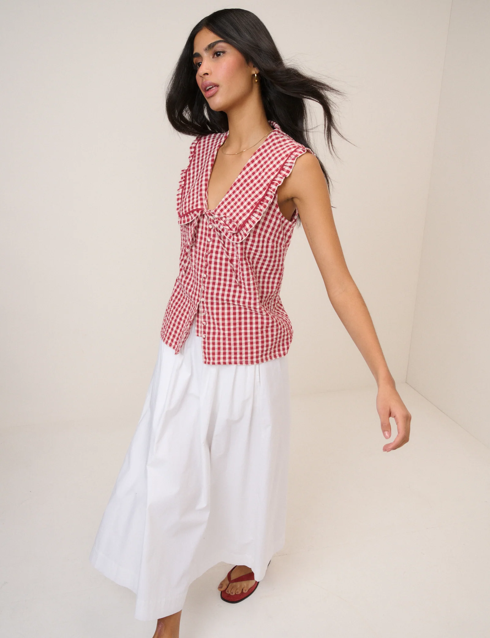 Red Gingham Peter Pan Collar Top - Image 3