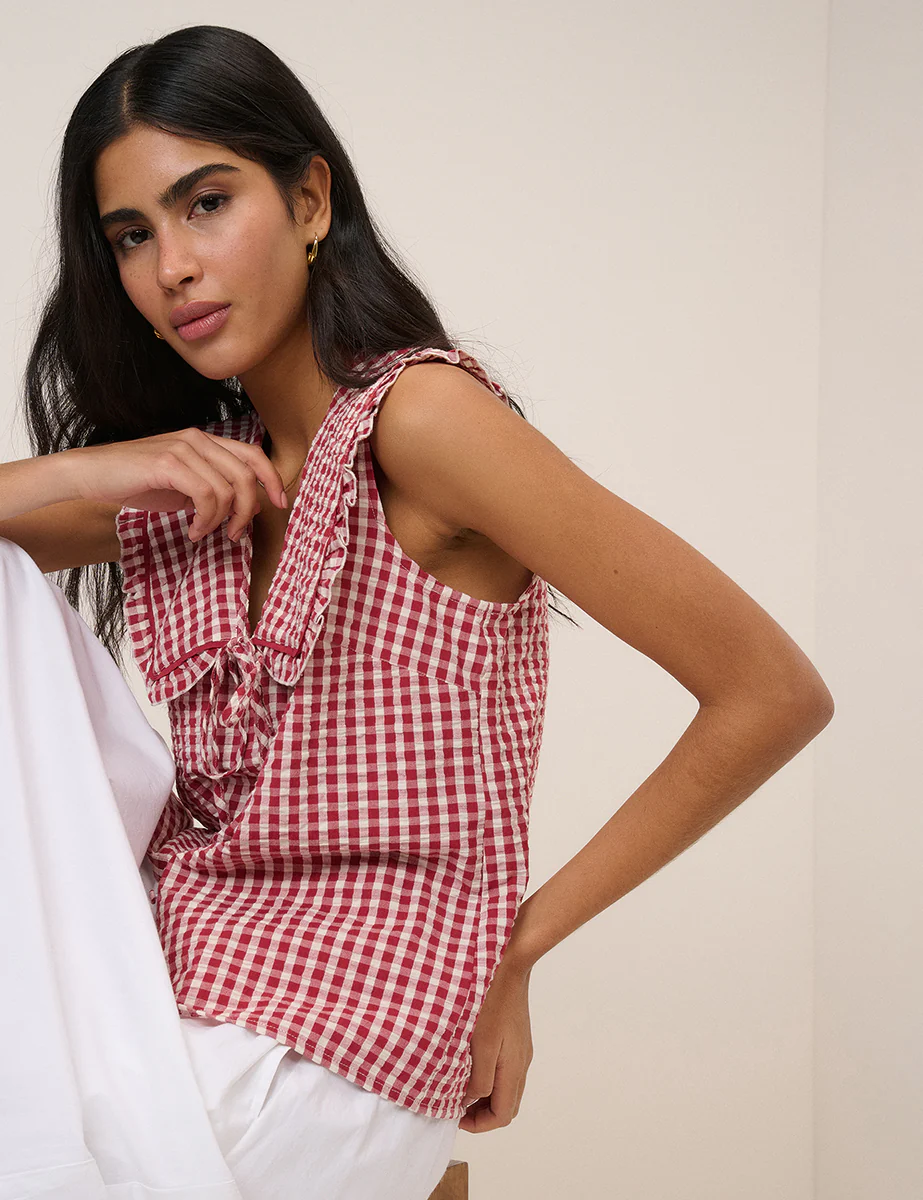 Red Gingham Peter Pan Collar Top - Image 4