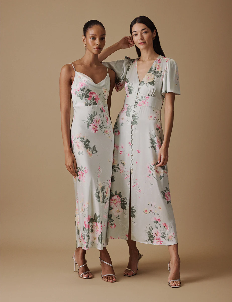 Floral Green V Neck Midi Erin Dress - Image 4
