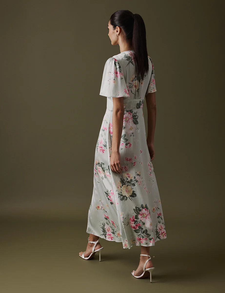 Floral Green V Neck Midi Erin Dress - Image 5