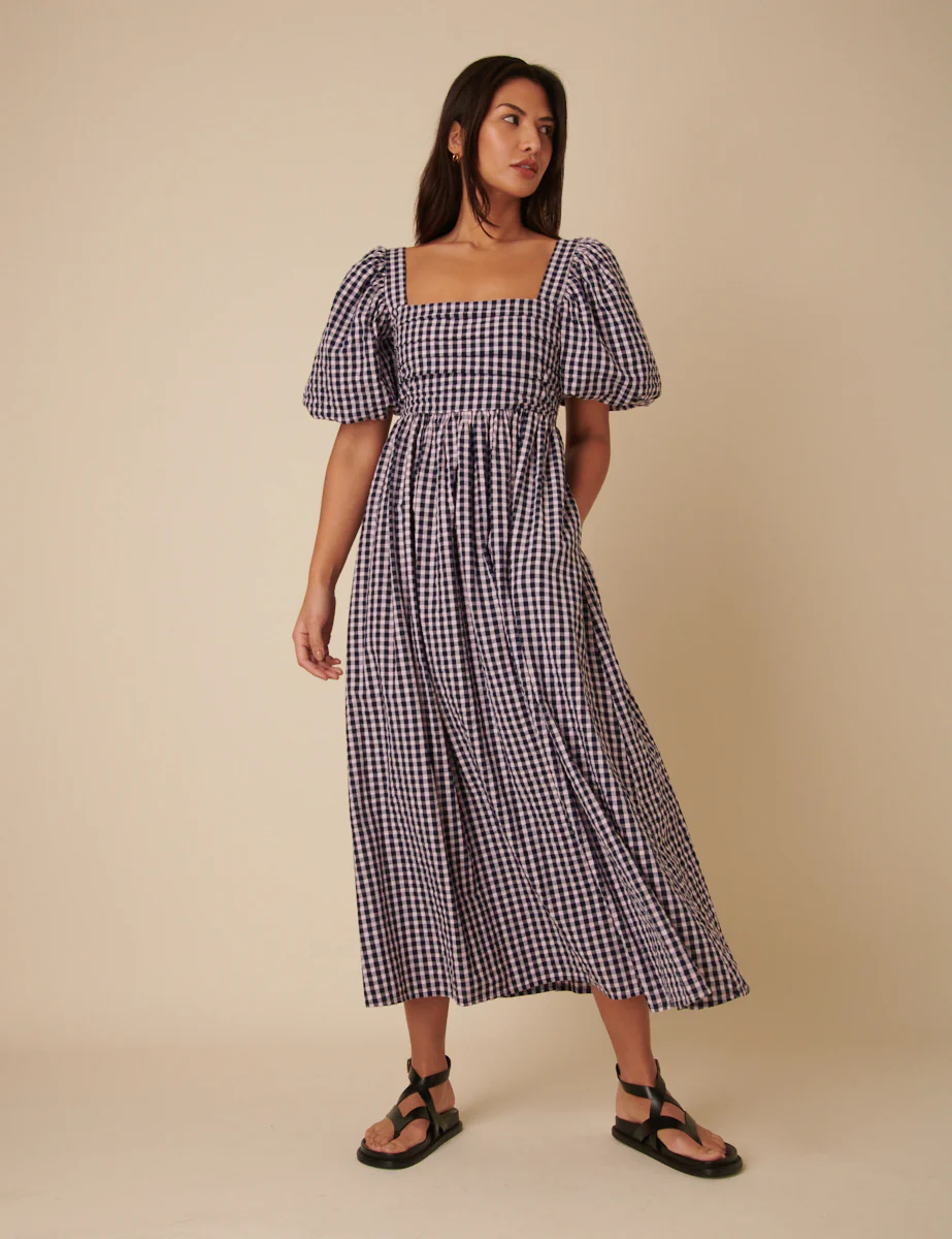 Blue And Pink Gingham Nova Midi Dress - Image 3