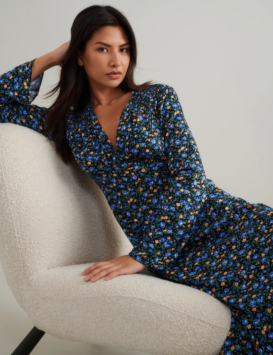 Blue Ditsy Floral Lydia Midi Dress - Image 2