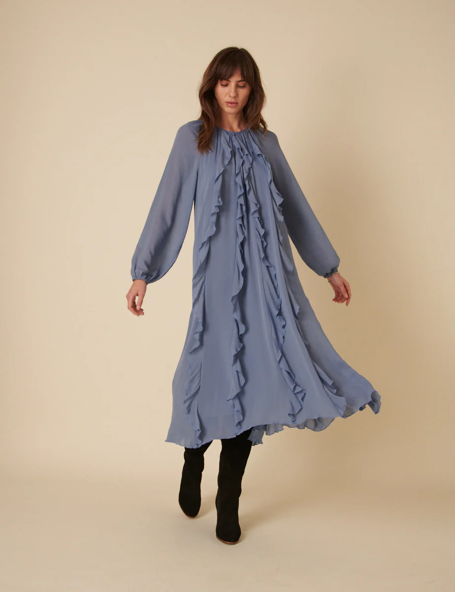 Blue Chiffon Dixie Midi Smock Dress - Image 2