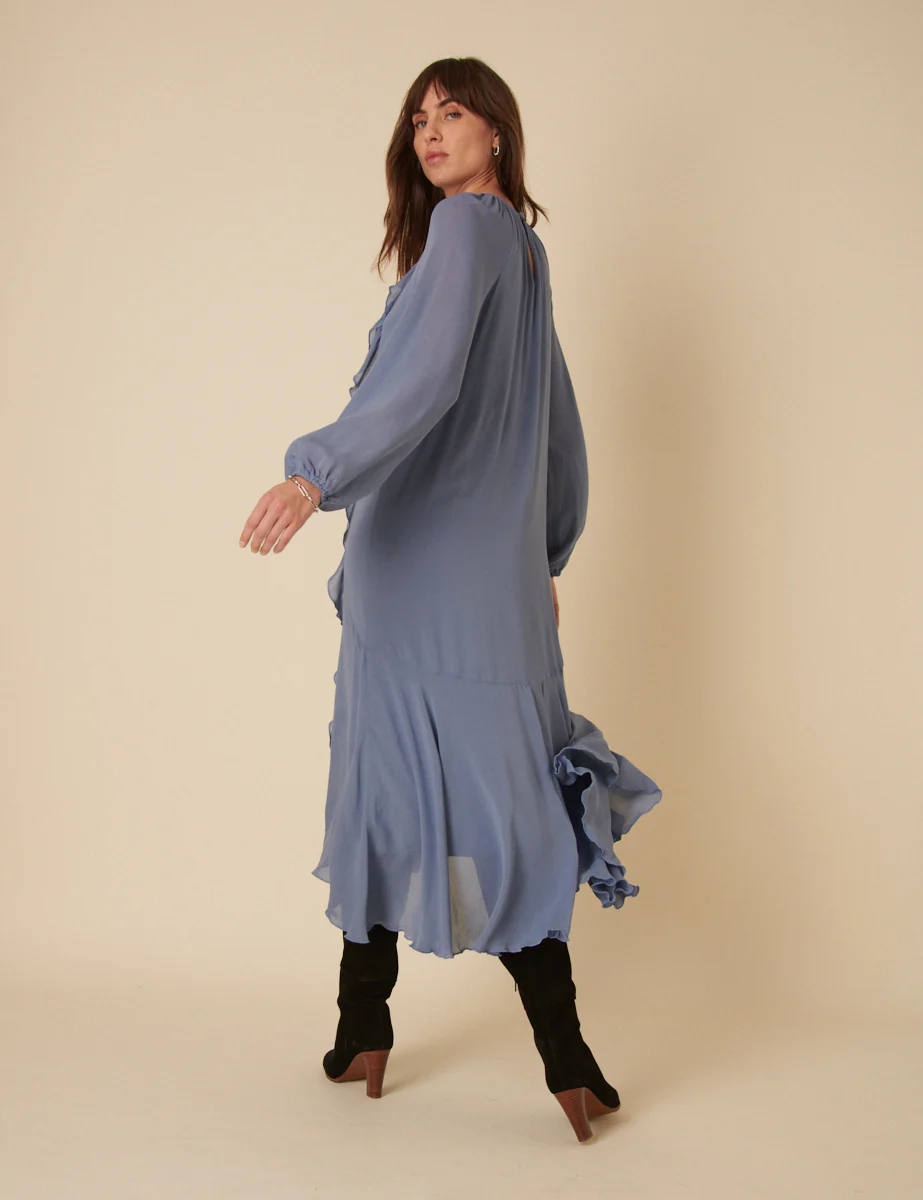 Blue Chiffon Dixie Midi Smock Dress - Image 4