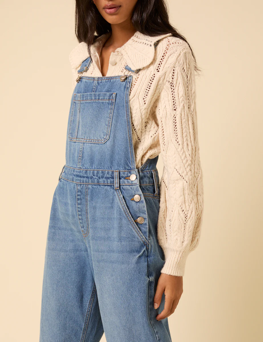 Blue Denim Barrel Leg Dungarees - Image 3