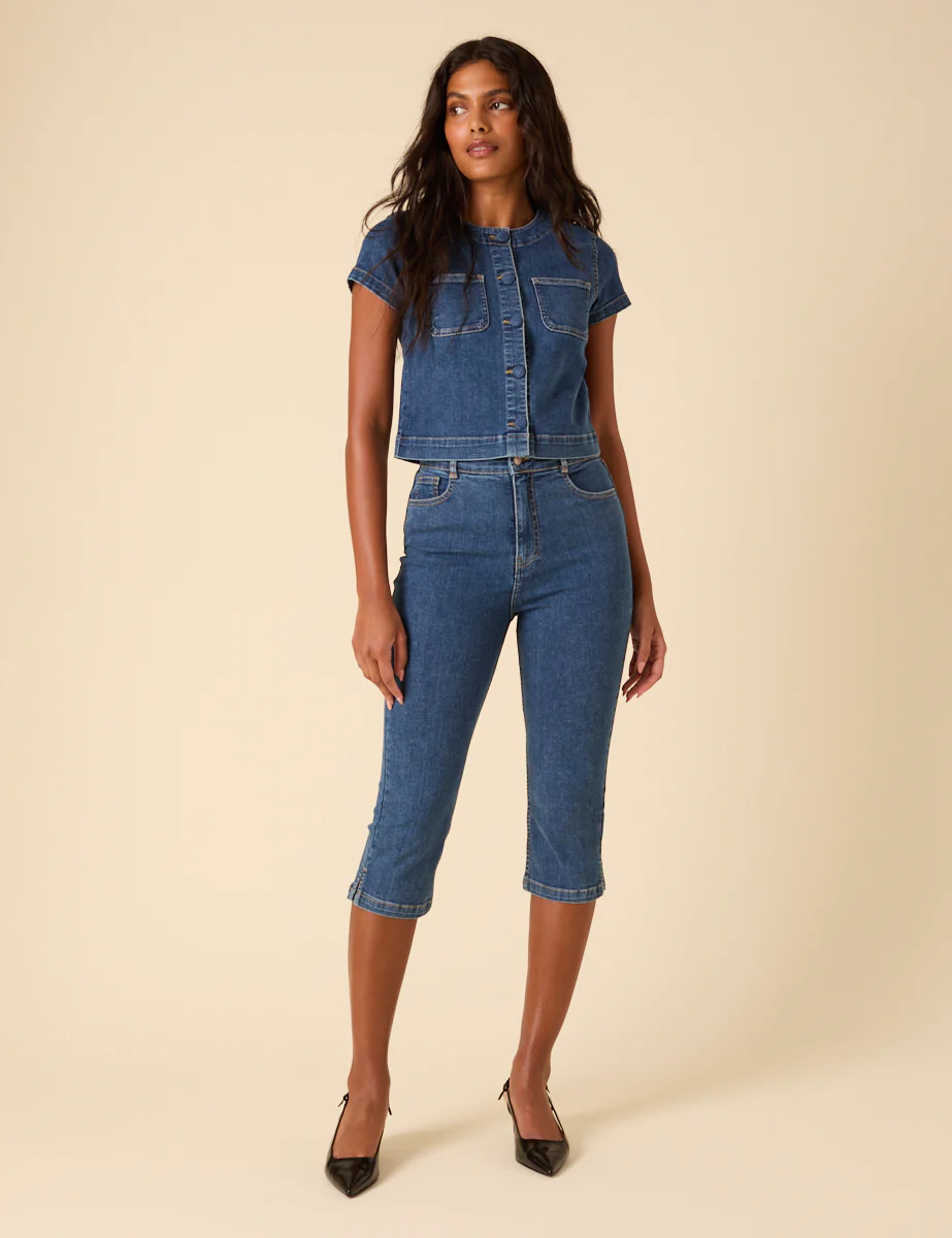Blue Denim Capri Trousers