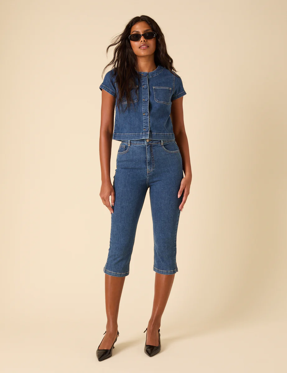 Blue Denim Capri Trousers - Image 4