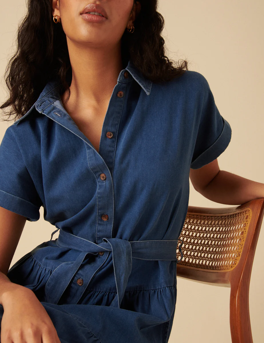 Blue Denim Ester Tiered Shirt Dress - Image 2